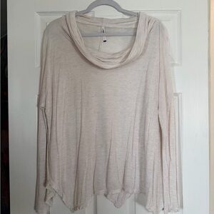 Light Beige Draped Cowl Neck Long-Sleeve Top